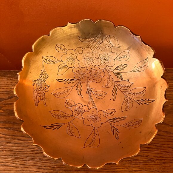 Vintage Etched Brass Bowl on Pedestal Stem - 1970's - Picture 5 of 15